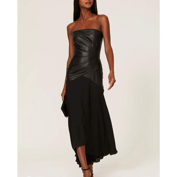 Shoshanna Rustin Black Faux Leather Gown SIZE 4 Formal Maxi Dress - Picture 1 of 15